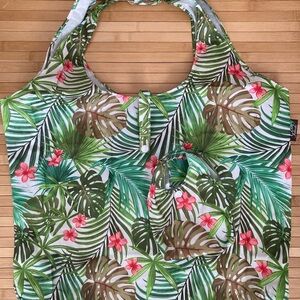 Eco Islands Monstera and Pikake Hawaiian Folding Shopping bag